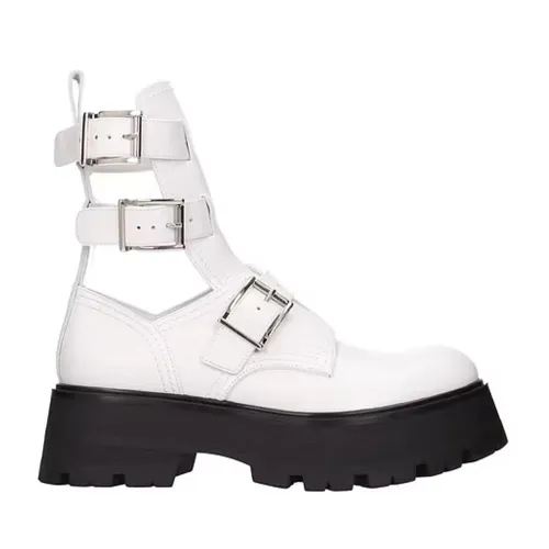 Alexander McQueen , Leather Ankle Boots with Adjustable Buckle ,White female, Sizes: