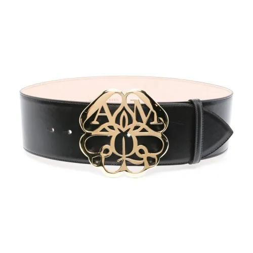 Alexander McQueen , Leather Belt with Gold Buckle ,Black female, Sizes:
