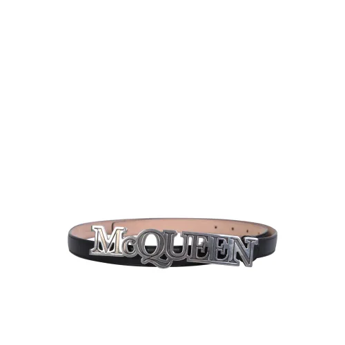 Alexander McQueen , Leather Belt With Logo Plaque ,Black male, Sizes: