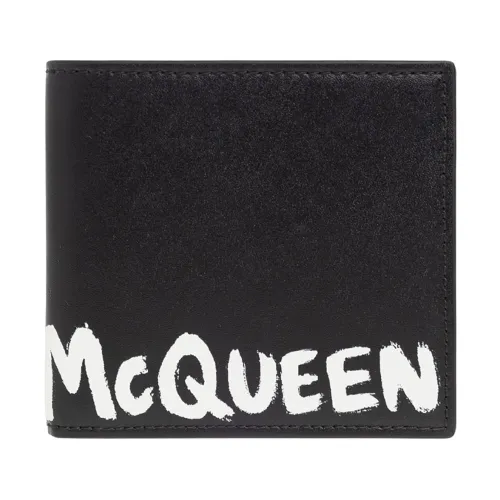 Alexander McQueen , Leather wallet with logo ,Black male, Sizes: ONE SIZE