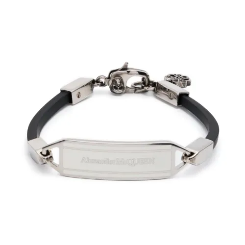 Alexander McQueen , Logo Plaque Bracelet Black Silver ,Multicolor male, Sizes: ONE SIZE