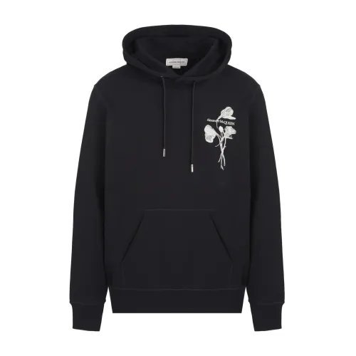 Alexander McQueen , Loopback Pullover Hooded Top ,Black male, Sizes: