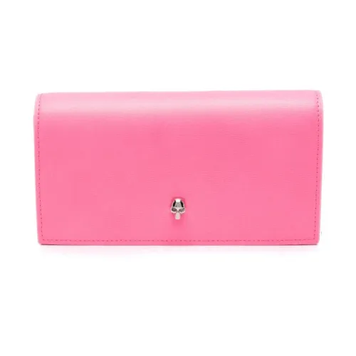 Alexander McQueen , Luxury Pink Leather Wallet with Silver Skull ,Pink female, Sizes: ONE SIZE