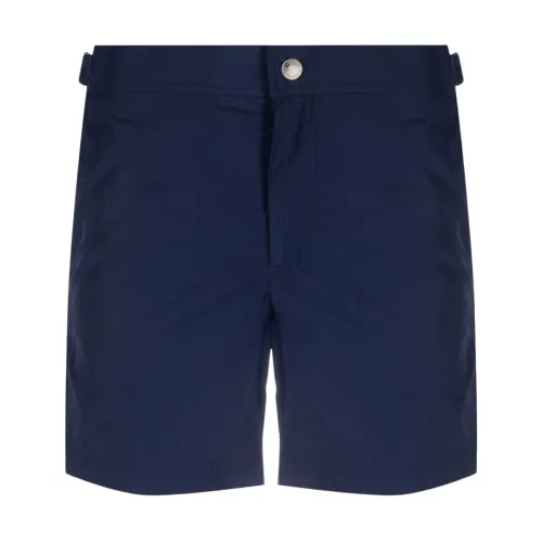 Alexander McQueen , Marine Apparel, Slim-Cut Blue Swim Shorts with Logo-Tape Details ,Blue male, Sizes: