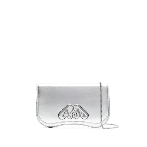 Alexander McQueen , Metallic Effect Signature Seal Logo Bag ,Gray female, Sizes: ONE SIZE