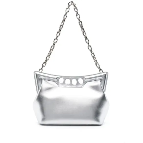 Alexander McQueen , Metallic Lambskin Small Peak Bag ,Gray female, Sizes: ONE SIZE