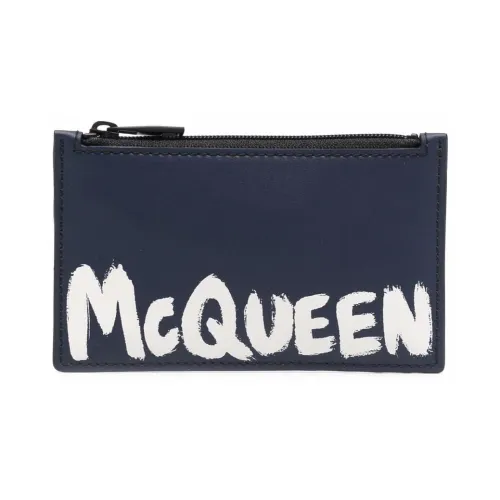 Alexander McQueen , Navy Blue Leather Card Wallet - Stylish and Durable ,Blue male, Sizes: ONE SIZE