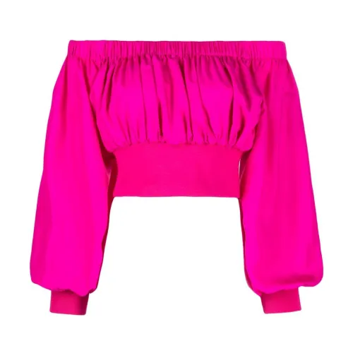 Alexander McQueen , Off-Shoulder Cropped Silk Blouse ,Pink female, Sizes: