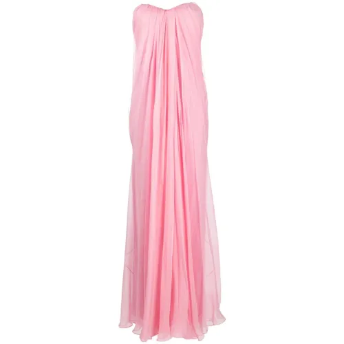 Alexander McQueen , Pink Silk Draped Dress with Layered Design ,Pink female, Sizes: