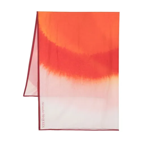 Alexander McQueen , Pink Silky Scarf with Contrasting Border and Gradient Effect ,Orange female, Sizes: ONE