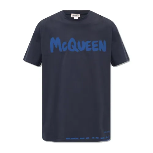 Alexander McQueen , Printed T-Shirt with Logo Detail ,Blue male, Sizes: