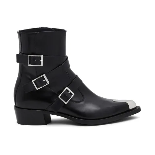 Alexander McQueen , Punk Triple Strap Ankle Boots ,Black male, Sizes: