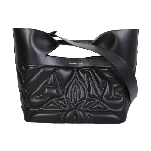 Alexander McQueen , Quilted Black Leather Bag with Embroidered Logo ,Black female, Sizes: ONE SIZE