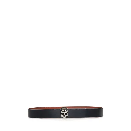 Alexander McQueen , Reversible Leather Belt with Skull Buckle ,Black male, Sizes: