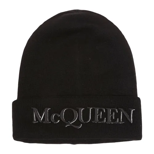 Alexander McQueen , Ribbed Beanie with Embroidered Logo ,Black male, Sizes: