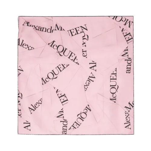 Alexander McQueen , Rose Pink Silk Scarf with Logo Motif ,Pink female, Sizes: ONE