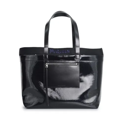 Alexander McQueen , Shiny Coated Canvas Shopper Bag ,Black unisex, Sizes: ONE SIZE