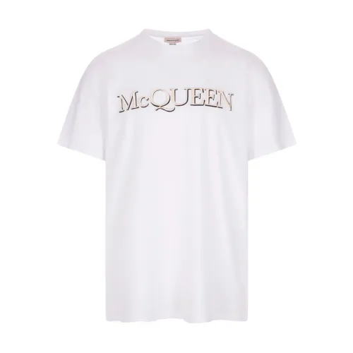 Alexander McQueen , Signature Embroidered White Cotton Tee ,White male, Sizes: