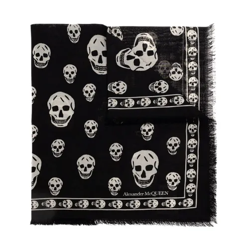 Alexander McQueen , Silk Scarf, Black and Cream with Skull Motif ,Black female, Sizes: ONE