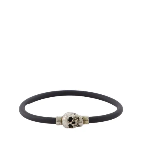 Alexander McQueen , Silver and Black Cord Rubber Skull Bracelet ,Gray male, Sizes: S