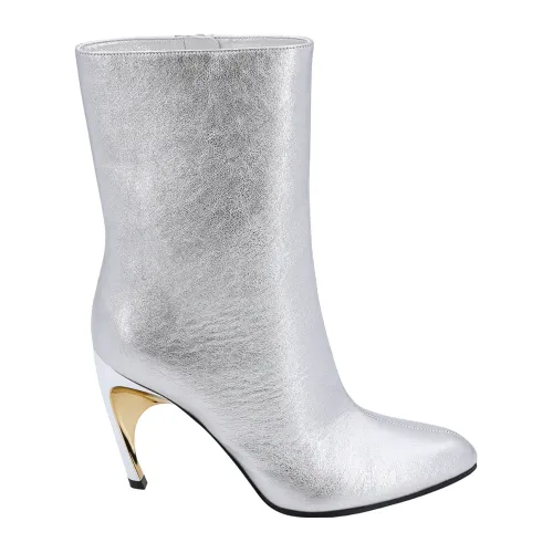 Alexander McQueen , Silver Ankle Boots with Zipper Closure ,Gray female, Sizes: