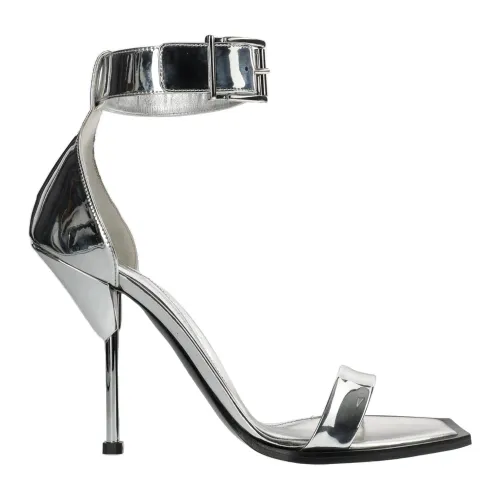 Alexander McQueen , Silver Heel Sandals for Modern Women ,Gray female, Sizes: