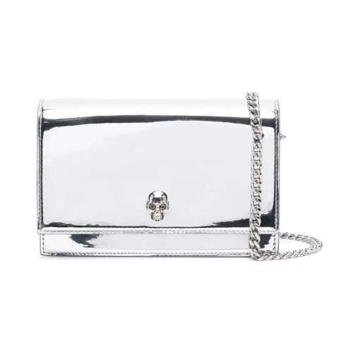 Alexander McQueen , Silver Metallic Mini Bag with Skull Detail ,Gray female, Sizes: ONE SIZE