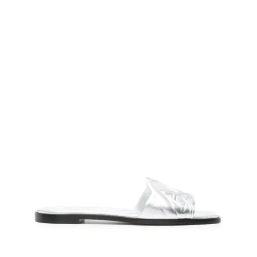 Alexander McQueen , Silver Metallic Sandals with Logo Strap ,Gray female, Sizes:
