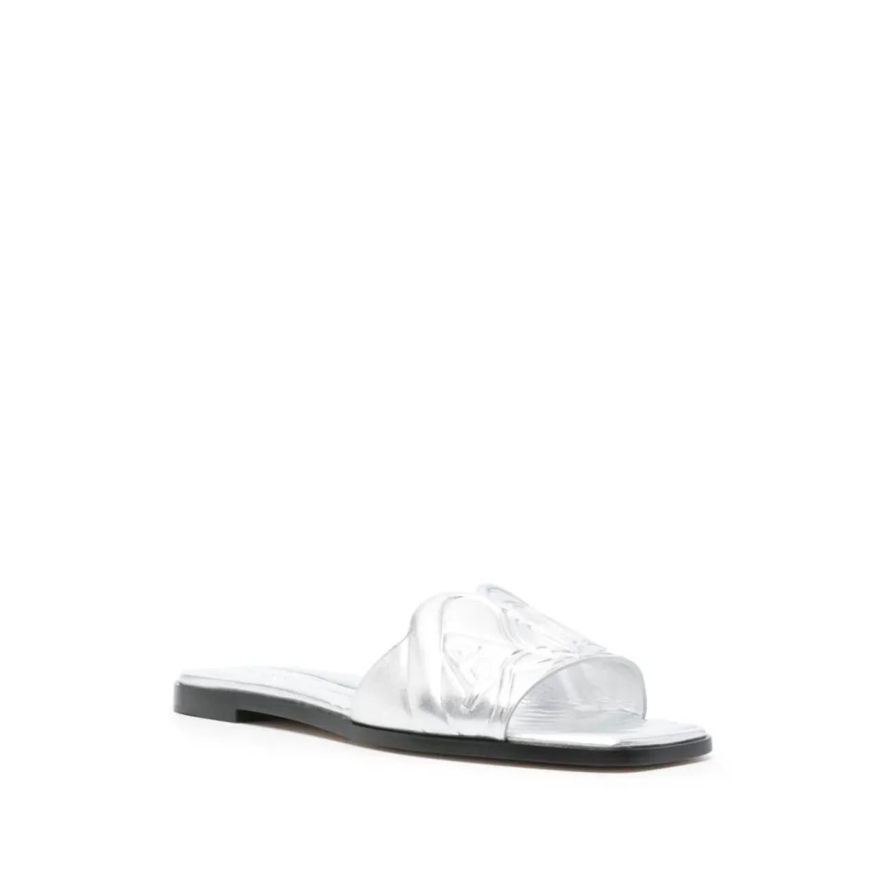 Alexander McQueen , Silver Metallic Sandals with Logo Strap ,Gray female, Sizes: