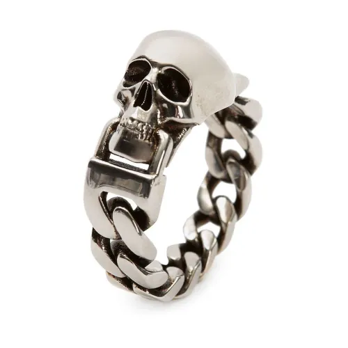 Alexander McQueen , Silver Skull Chain Ring ,Gray male, Sizes: 60 MM, 56 MM, 58 MM