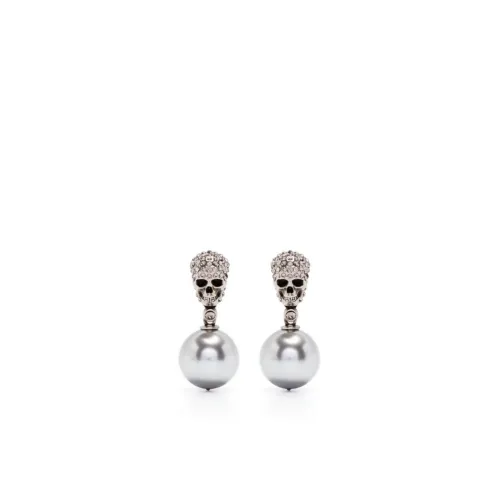 Alexander McQueen , Silver Skull Pearl Earrings ,Gray female, Sizes: ONE SIZE