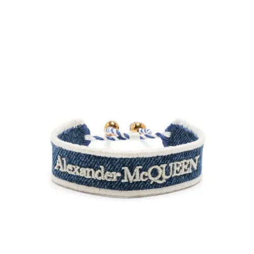 Alexander McQueen , Skull Charm Embroidered Bracelet ,Blue female, Sizes: ONE SIZE