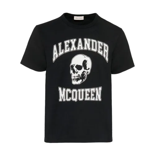 Alexander McQueen , Skull Logo Oversize T-shirt in Black Cotton Jersey ,Black male, Sizes: