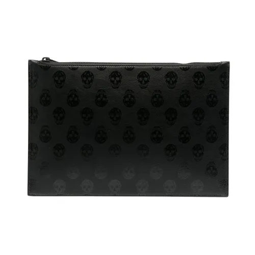 Alexander McQueen , Skull Motif Leather Wallet with Zipper ,Black male, Sizes: ONE SIZE