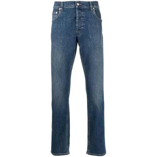 Alexander McQueen , Slim-Fit Jeans, Indigo Blue, Embroidered Logo ,Blue male, Sizes: