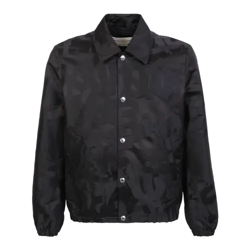 Alexander McQueen , Snap Button Jacket with Graffiti Logo ,Black male, Sizes: