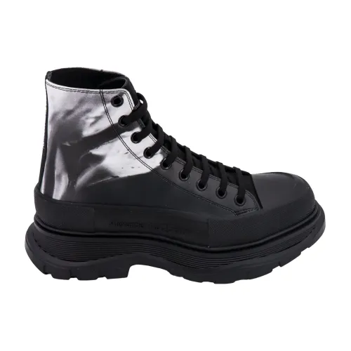 Alexander McQueen , Solarised Flower Leather Boots ,Black male, Sizes: