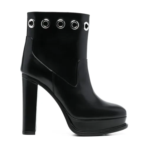 Alexander McQueen , Stylish Leather Boots with Fur Details ,Black female, Sizes: