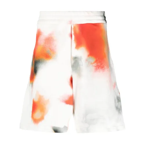 Alexander McQueen , Tie-Dye Cotton Shorts with Embroidered Logo ,White male, Sizes: