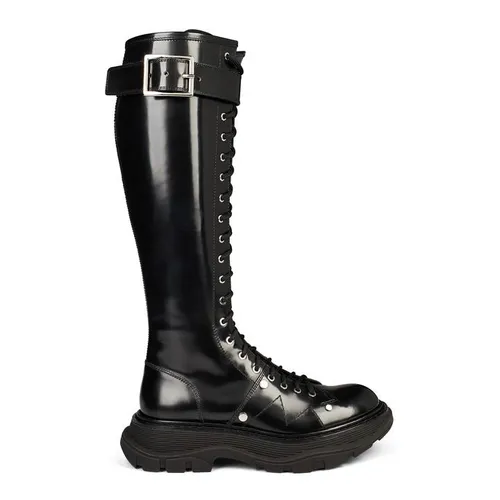 Alexander Mcqueen Tread Lace-Up Knee-High Boots - Black