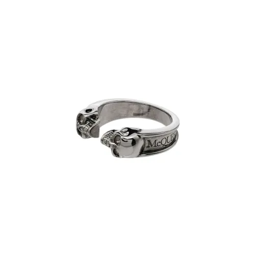 Alexander McQueen , Twin Skull Silver Brass Ring ,Gray male, Sizes: ONE SIZE