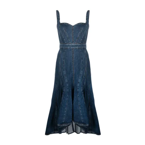 Alexander McQueen , Vintage Blue Denim Corset Dress ,Blue female, Sizes: