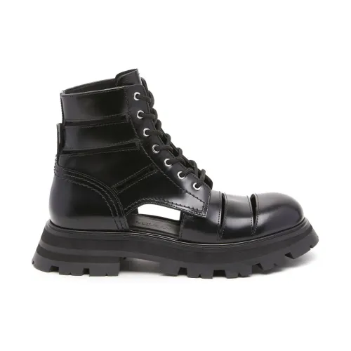 Alexander McQueen , Wander Cut-Out Combat Boots ,Black female, Sizes: