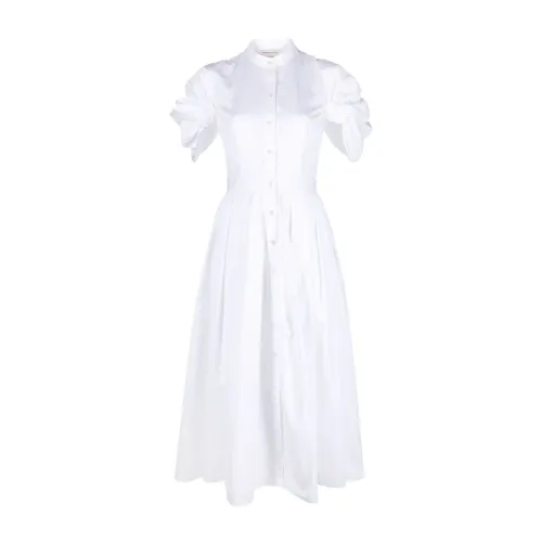 Alexander McQueen , White Cotton Poplin Dress with Logo-Embossed Buttons ,White female, Sizes:
