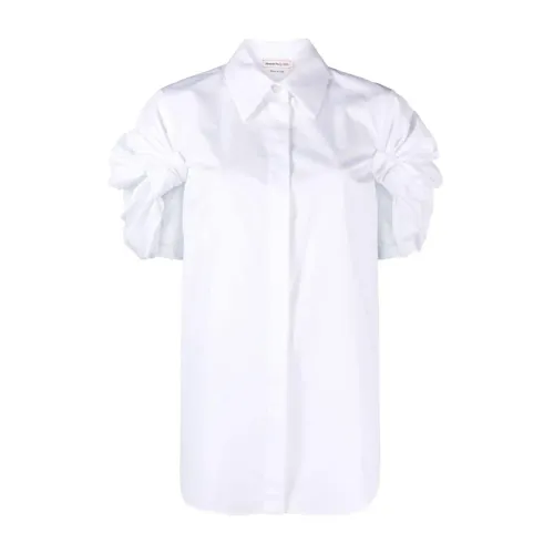 Alexander McQueen , White Cotton Poplin Shirt with Ruched Detailing ,White female, Sizes: