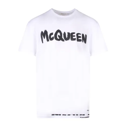 Alexander McQueen , White Cotton T-Shirt with McQueen Graffiti Print ,White male, Sizes: