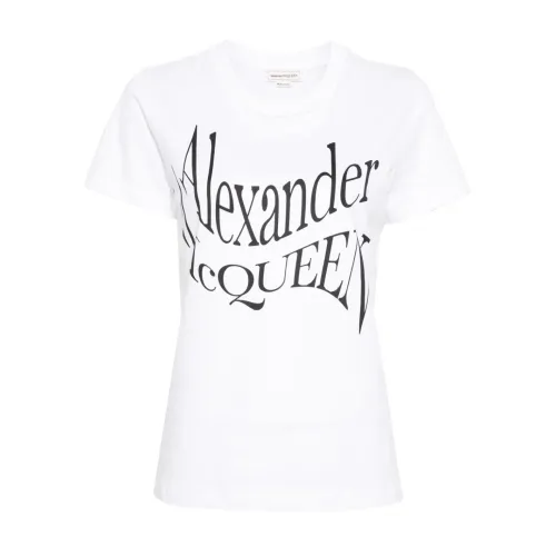 Alexander McQueen , White Crew Neck T-shirt with Front Print ,White female, Sizes: