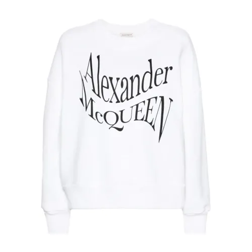 Alexander McQueen , White Crewneck Sweatshirt with Logo Print ,White female, Sizes: