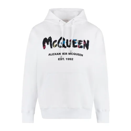 Alexander McQueen , White Hooded Cotton Logo Sweatshirt ,White male, Sizes: