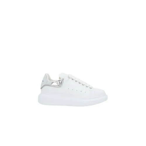 Alexander McQueen , White Leather Low-Top Sneakers with Silver Laminate Heel ,White female, Sizes: